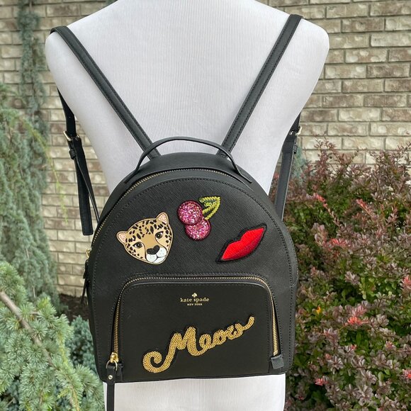 KATE SPADE RUN WILD LEOPARD TOMI TOP HANDLE BACKPACK BLACK LEATHER PREPPY NEW main image 16